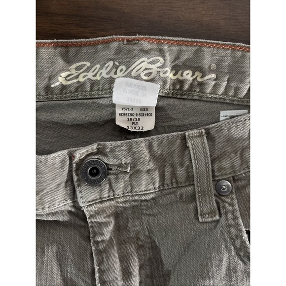 Eddie Bauer Jeans 33x32 Tan/Brown Slim Fit Stretch Cotton Canvas WorkWear Preppy - Picture 7 of 13